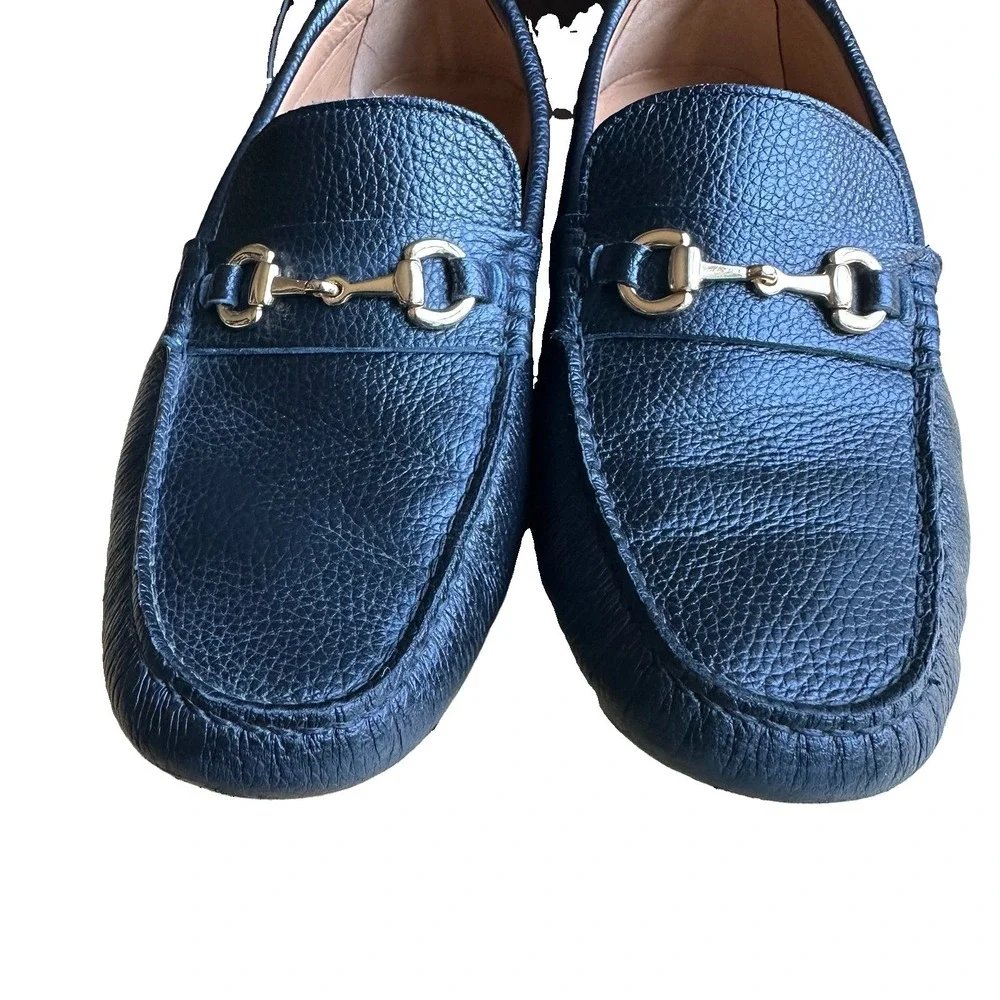 Oliver Cabell Driving Loafer Men's Size 10 US Gold Horsebit Black Pebble Leather